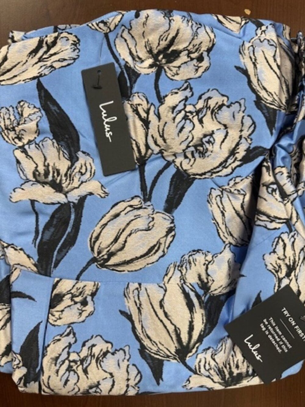 NWT Lulus Exquisite Elegance Blue Jacquard One-Shoulder Maxi Dress (size S) - Picture 7 of 10